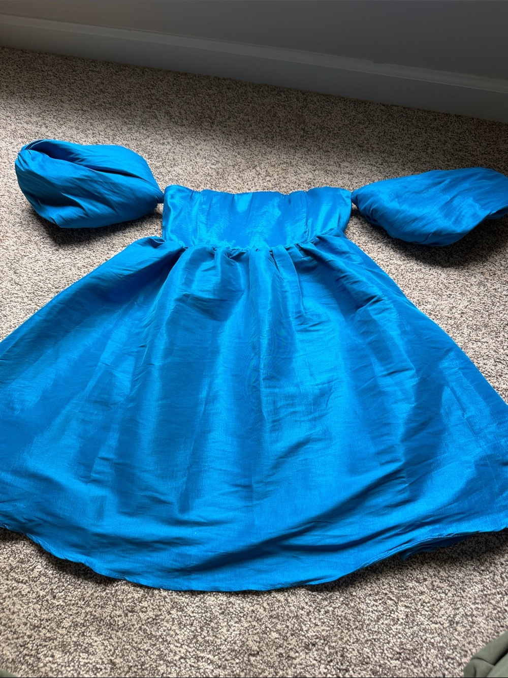 Lulu's Vibrant Blue Off-Shoulder Puff Sleeve Mini Dress
